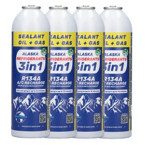 4 x Alaska Refrigerants 3in1 R134a helyettesítő klímagáz, PAG 100 olajjal és tömítővel